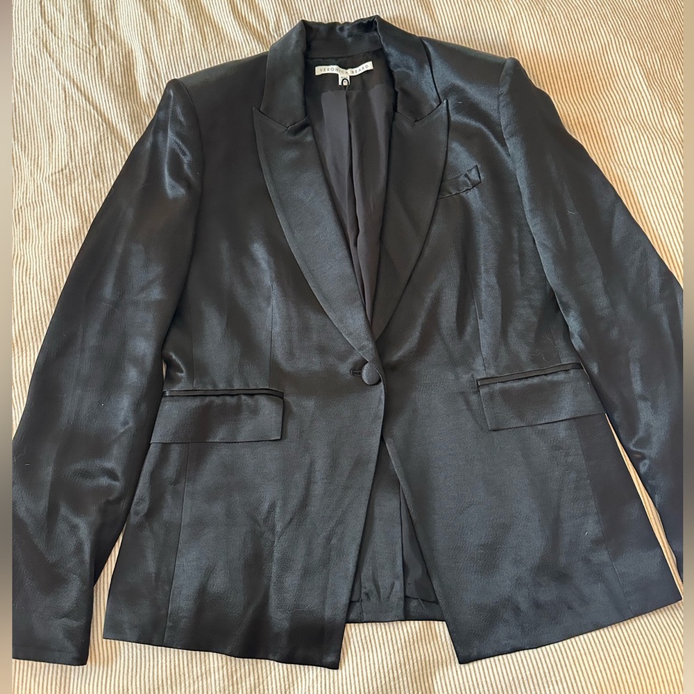 Veronica Beard Black Satin Dickey blazer.